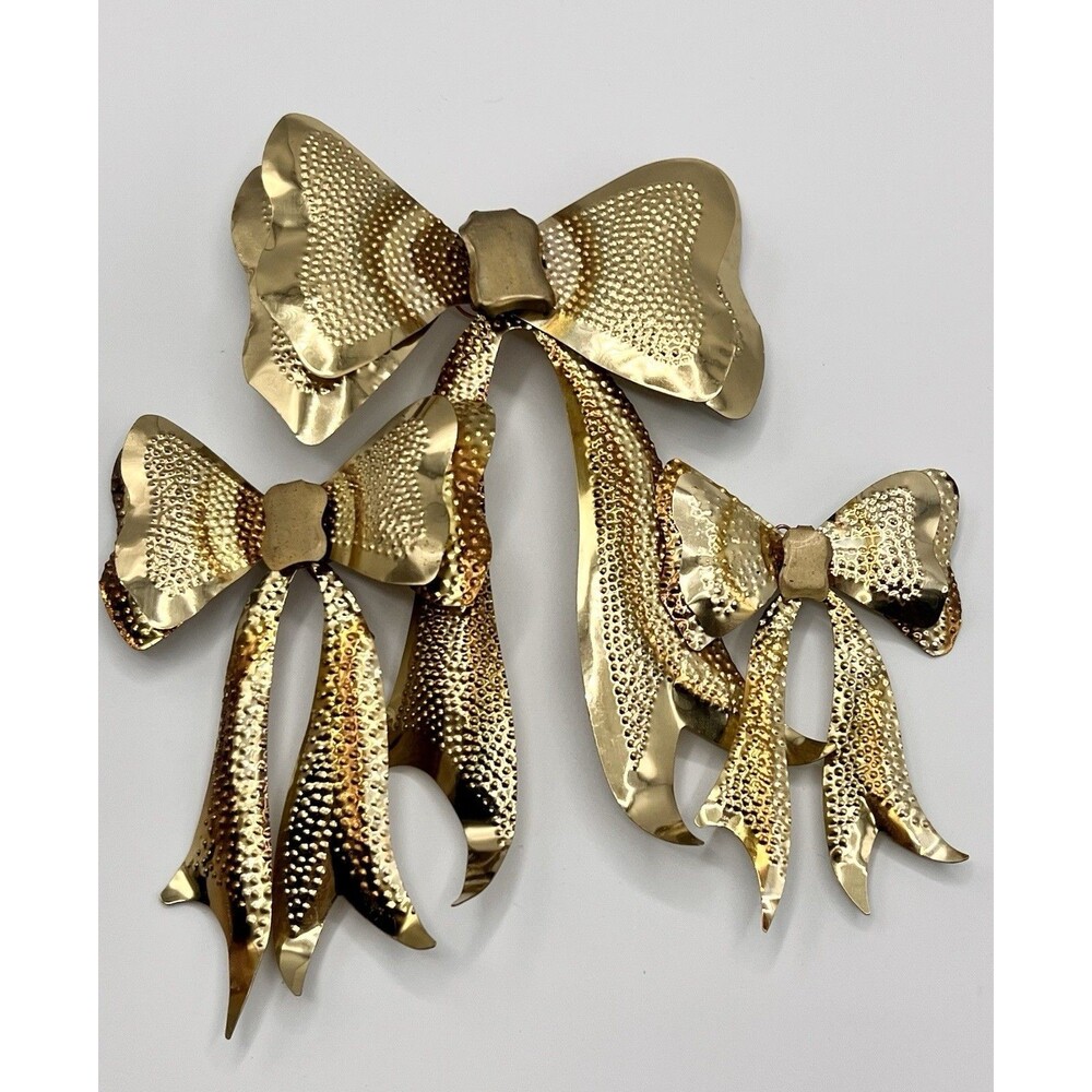Set of 3 Vintage Brass Bow Wall Decor Ribbon Accent Hollywood Regency 1970s